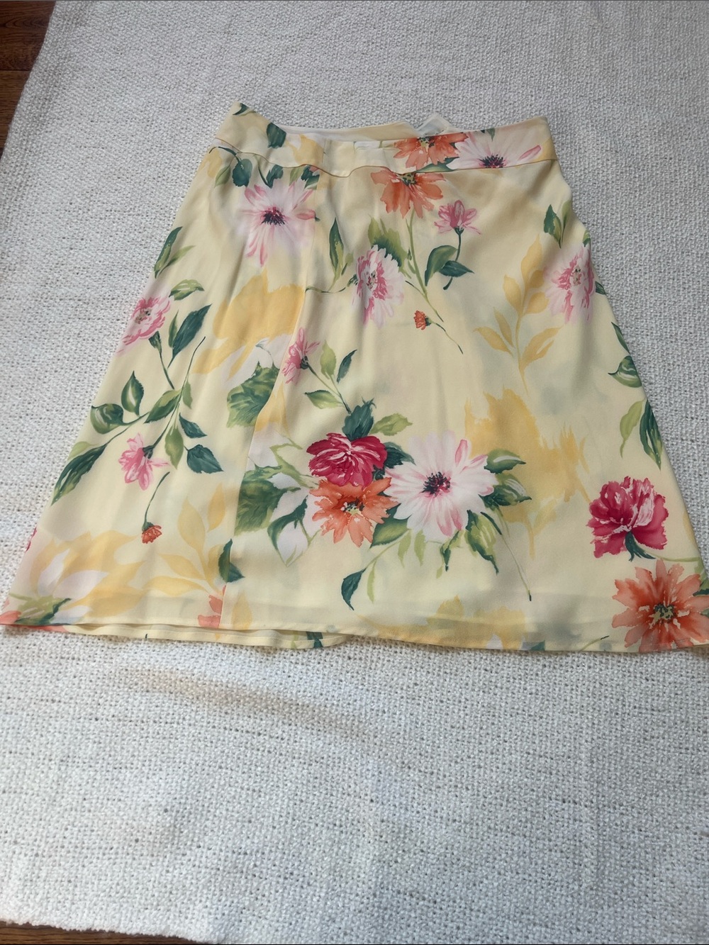 NWT Talbots Floral A-Line Skirt in Yellow with Pink & Green Accents (silk)
